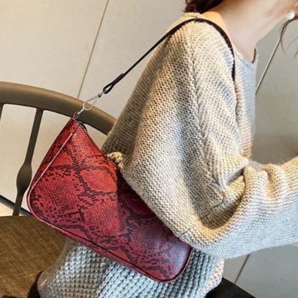 Boutique Handbags - Red Croc Baguette Bag